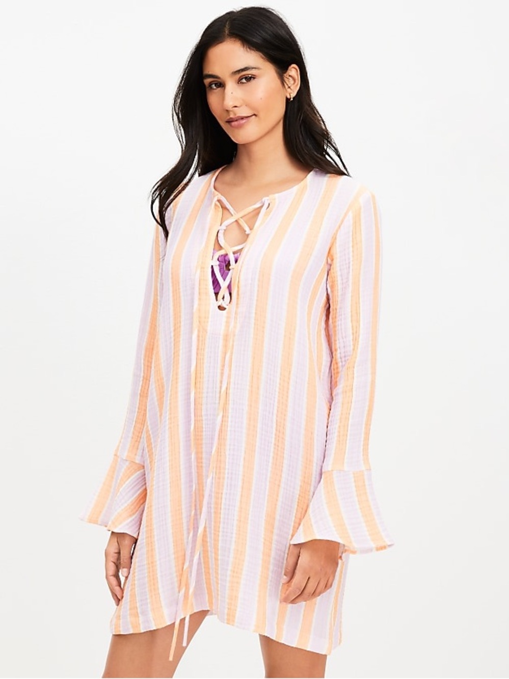 LOFT Beach Triple Cloth Lace Up Swimsuit Cover Up M